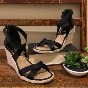 Ralph Lauren black strappy espadrille wedge shoes